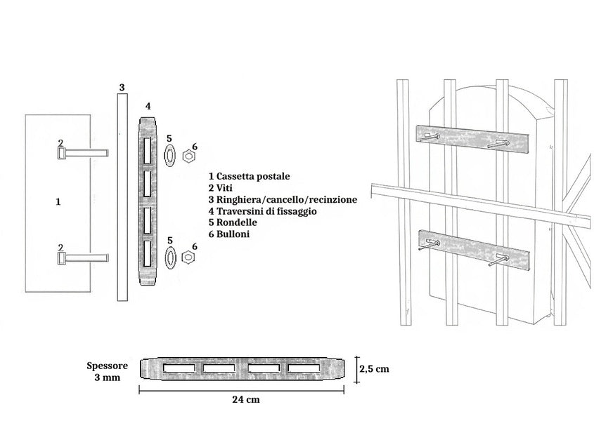 boxob traversino in acciaio per il fissaggio delle cassette postali ean 8055594871859