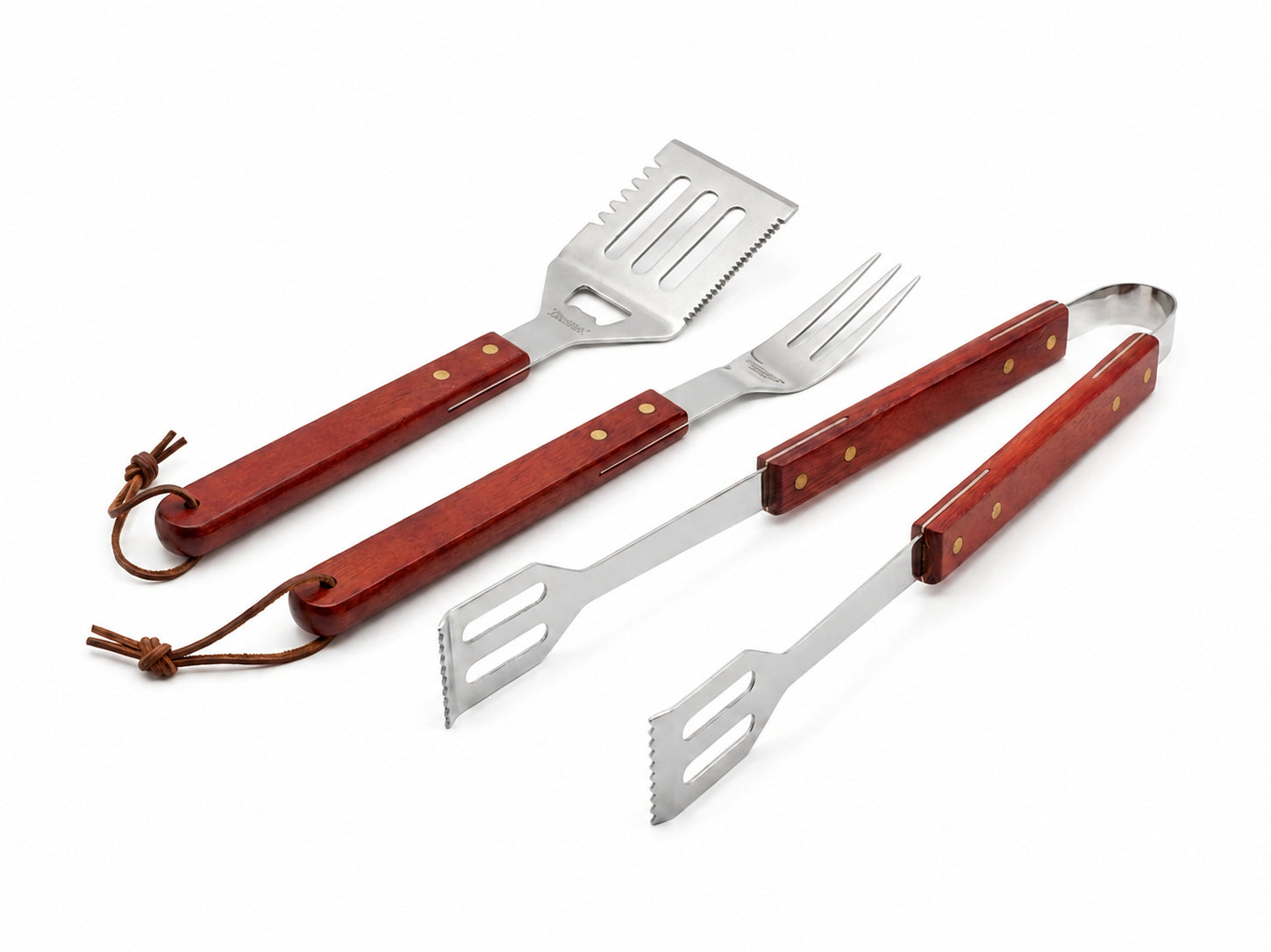 boxob kit utensili barbecue da 3 pezzi in acciaio inox con manico in legno ean 8055594872320