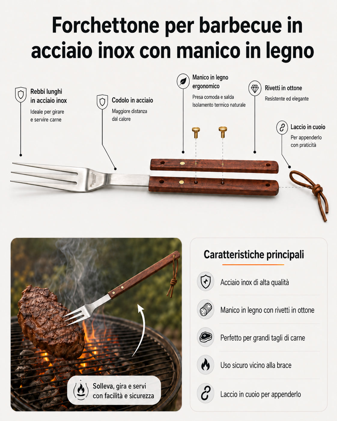 boxob forchettone per barbecue in acciaio inox con manico in legno ean 8055594872221
