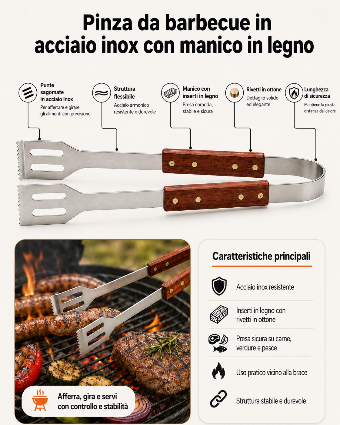 boxob pinza per barbecue in acciaio inox con manico in legno ean 8055594872245